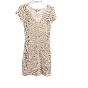 Boston Proper Crochet Lace Cream Dress Size XS Boho Casual Minimalist Festival